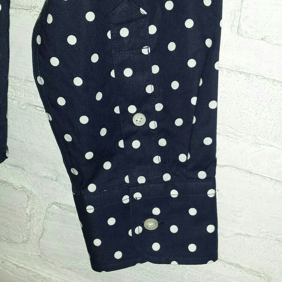 Lauren Ralph Lauren Navy Blue Polkadot Non Iron Button Down Shirt S - Picture 10 of 13